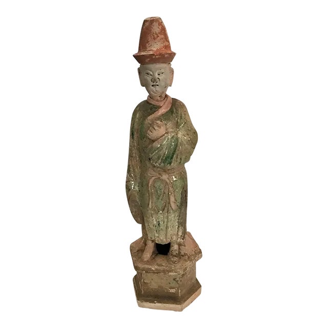 Antique Standing Glazed Pottery Attendant Ming Dynasty For Sale