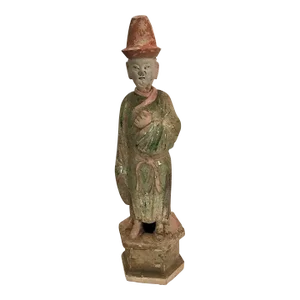 Antique Standing Glazed Pottery Attendant Ming Dynasty