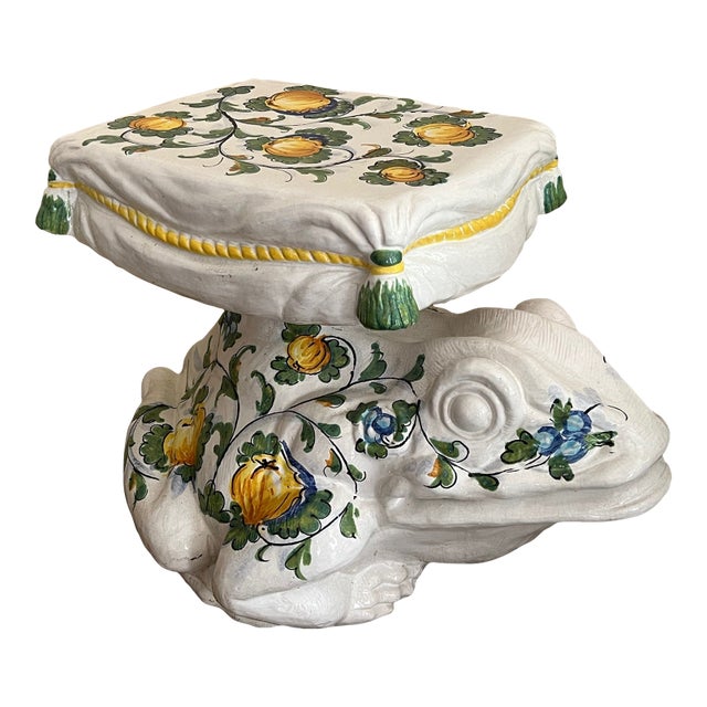 Vintage Italian Ceramic Frog Garden Stool, Hand-Painted, 1960s For Sale