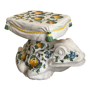 Vintage Italian Ceramic Frog Garden Stool, Hand-Painted, 1960s