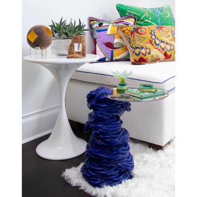 Baroque Baroque Style Blue Side Table With Mirrored Top by James Shaw For Sale - Image 3 of 7