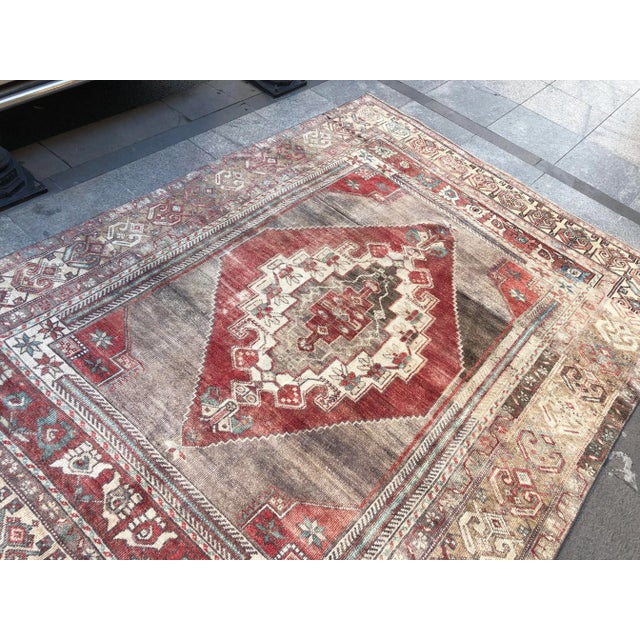 Red 1960s Vintage Handmade Oushak Rug - 6′ × 8′4″ For Sale - Image 8 of 11