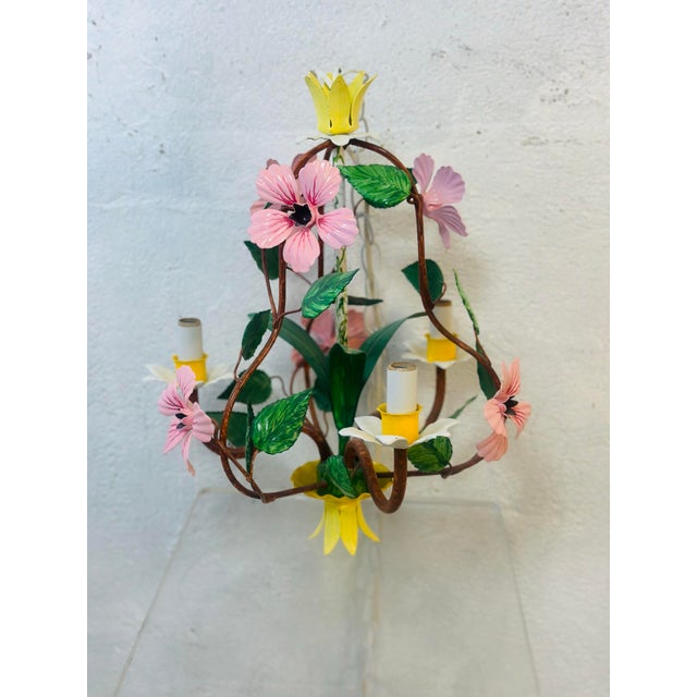 Shabby Chic Vintage Tole Chandelier For Sale - Image 3 of 7