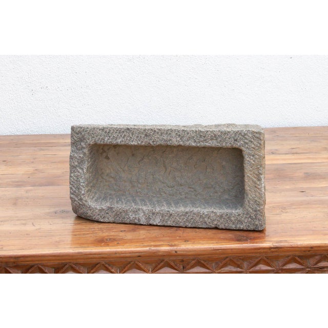 Mid-Century Modern Hand-Chiseled Stone Rectangular Pot For Sale - Image 3 of 6