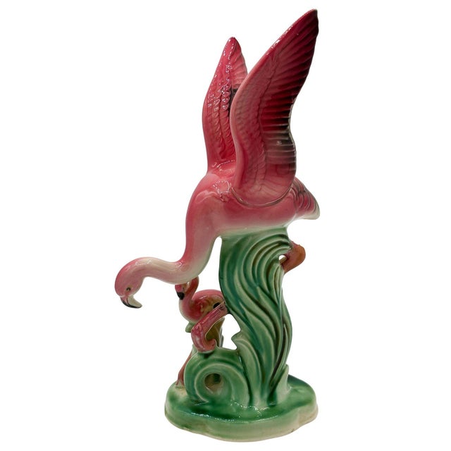 1950s 1950s Mid-Century Child & Mother Pink Flamingo Ceramic Tabletop Statue by Leftons For Sale - Image 5 of 11