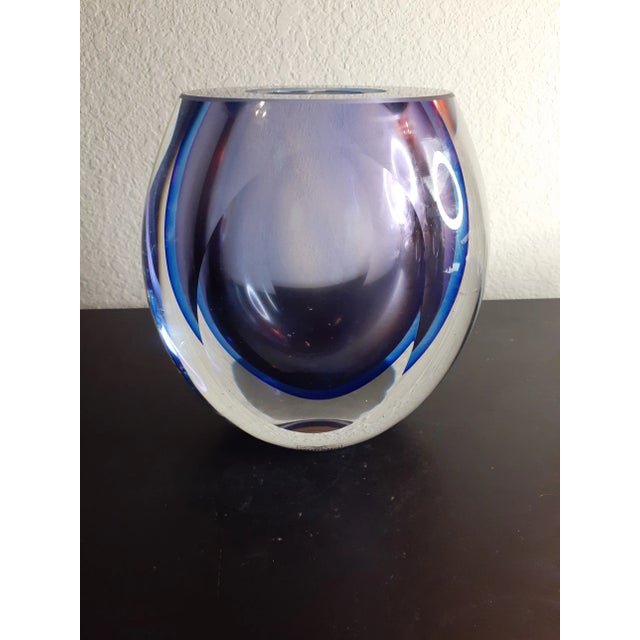 Glass Vintage Murano Italy Thick Sommerso Art Glass Decorative Vase For Sale - Image 7 of 7