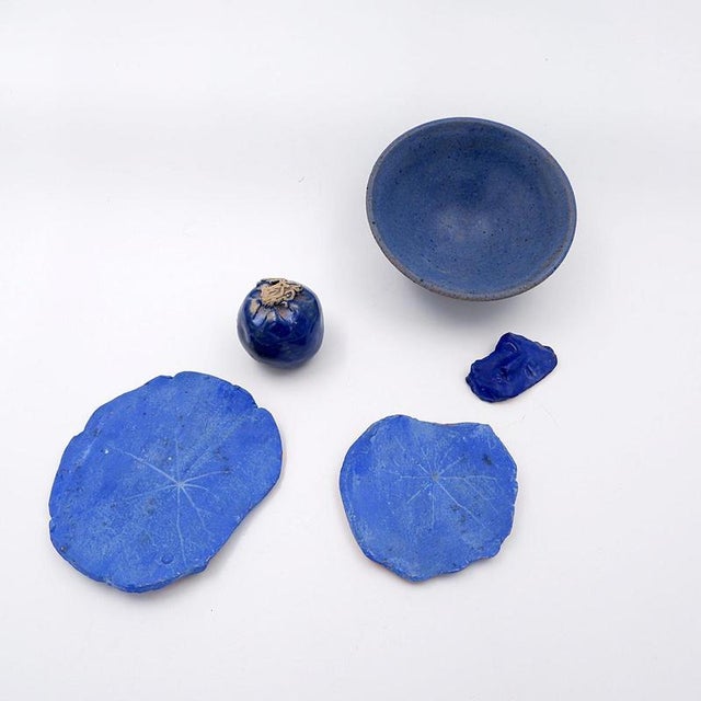 Set of Cobalt blue ceramics "Fond d'Atelier" - N.Lebrun - Belgium 1970s Wear consistent with age and use. Measures :...
