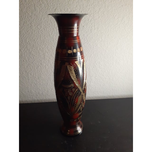 This is an EXQUISITE Antique Circa 1890 Ottoman Champlave Mixed Metal 12" Fluted Vase. Its a mixed metal vase with brass,...