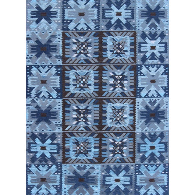 Scandinavian Flat-Weave Rug in Blue & Brown by Keivan Woven Arts 9'0 X 12'0 For Sale - Image 4 of 6