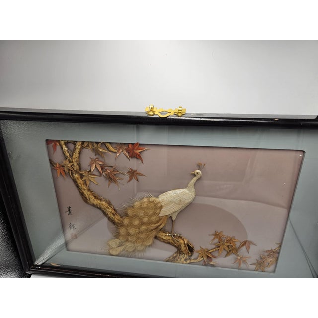Japanese Peacock Picture in a Frame, 1950s For Sale - Image 6 of 9