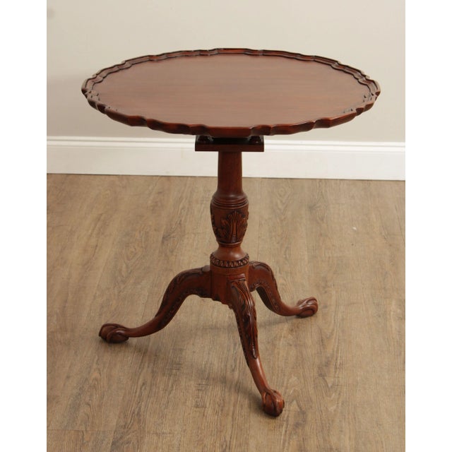 High Quality American Made Carved Mahogany Tilt Top Tea Table with Scalloped Edge and Ball and Claw Feet