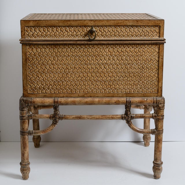 Mid-Century Modern Vintage Faux Bamboo Trunk on Stand With Compartment For Sale - Image 3 of 17