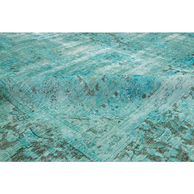 Turquoise Antique Overdyed Persian Wool Rug With Medallion Motif For Sale - Image 9 of 10