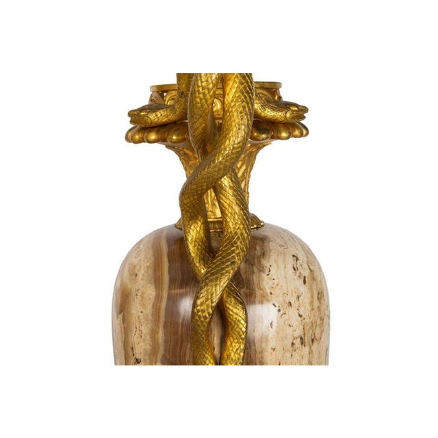 Pair of French Louis XVI Gilt Bronze Lamps With Snake Handles Circa 1870 For Sale - Image 9 of 12