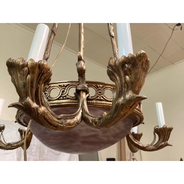 Elegant French Gilt Bronze & Art Glass Chandelier Circa 1920’s For Sale In New York - Image 6 of 11