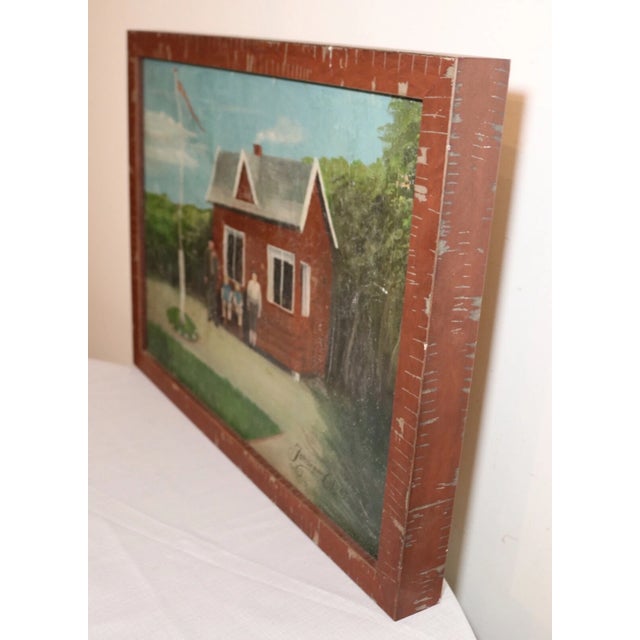 Red Antique 19th Century Johannes Olsen Folk Art Town School Figural Oil Painting For Sale - Image 8 of 12