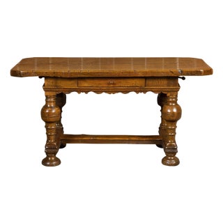 Danish Langeland Late 19th Century Oak Table With Carved Apron and Turned Legs For Sale