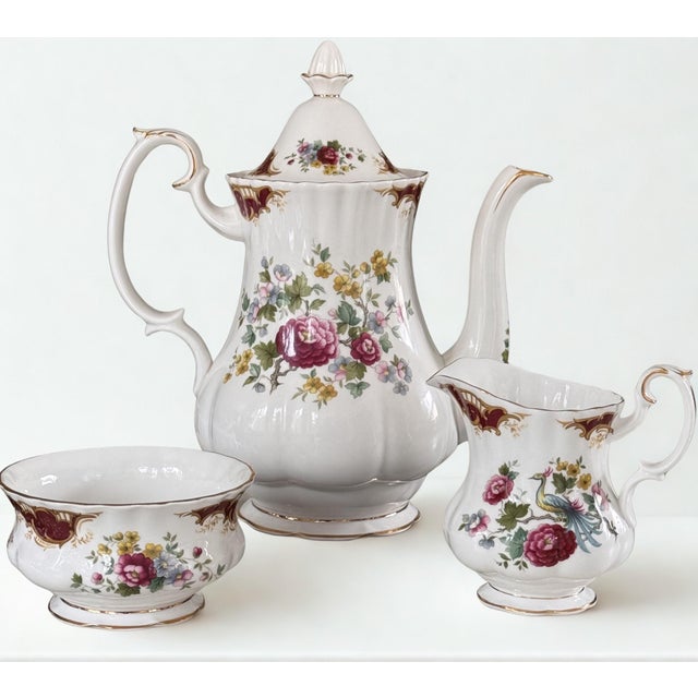 English Royal Albert Chatelaine Coffee Pot, Sugar & Creamer - Set of 3 For Sale - Image 3 of 13