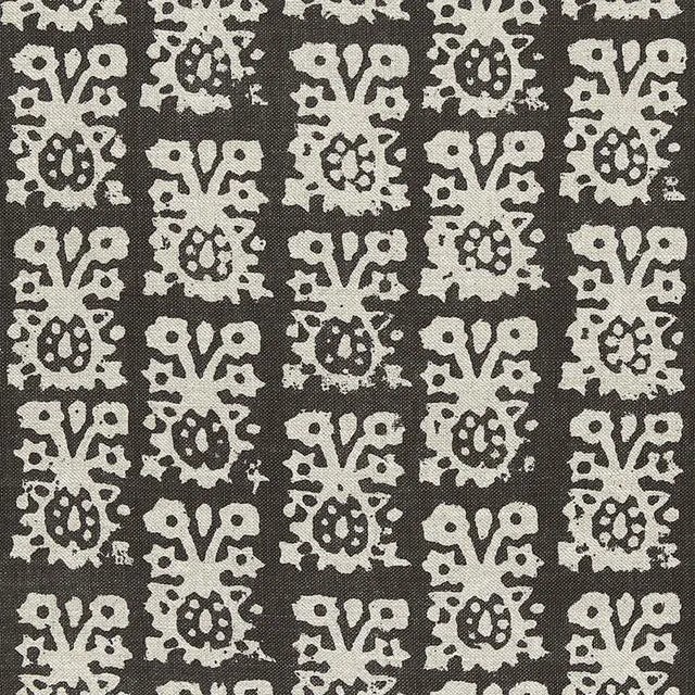 Sample- Schumacher Jakarta Linen Print Fabric in Graphite For Sale