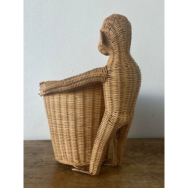 Late 20th Century Vintage Boho Woven Rattan Monkey Basket For Sale - Image 5 of 7