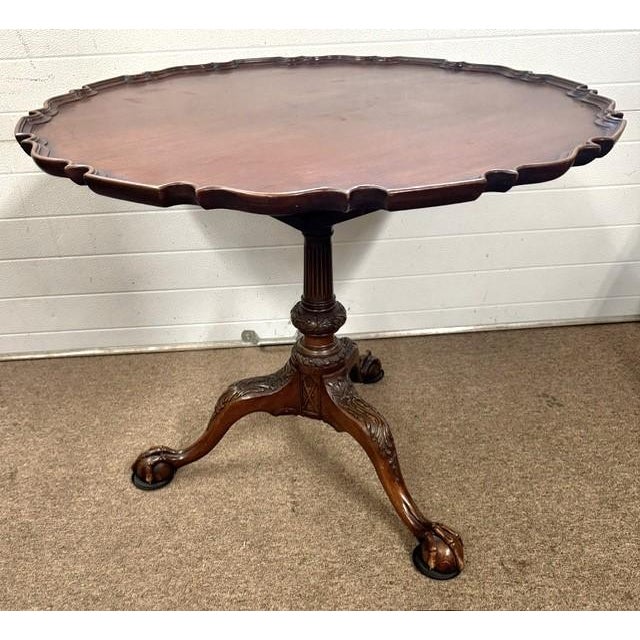 Mid 20th Century Mid 20th Century Beautiful Mahogany Philadelphia Chippendale Style Dish Top Birdcage Tilt Table For Sale - Image 5 of 14
