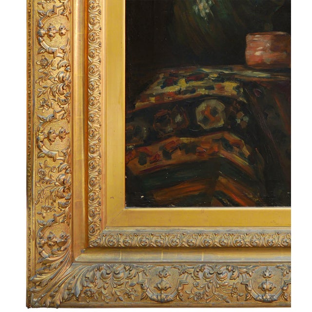 Textile Leo Nardus Early 20th Century Naturalistic Still Life Painting of Jugs and a Carpet, Early 20th Century For Sale - Image 7 of 11