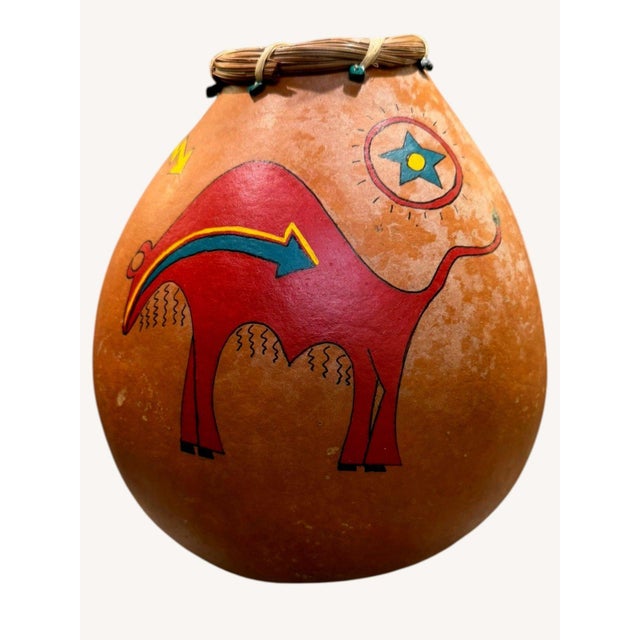 Janet Reed Koed Malachite Beads Buffalo Painted Gourd Ritual Baskets Sw Folk Art For Sale - Image 4 of 13