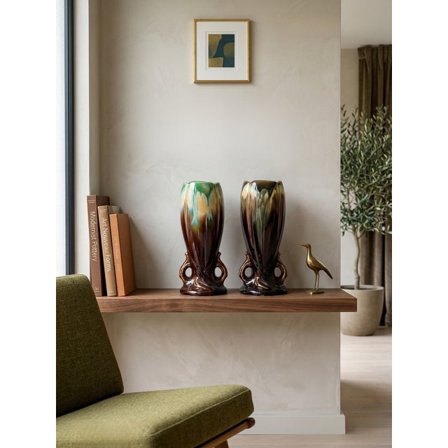 Mid-Century Art Deco Style Pour Glazed Vases from Faïence Thulin, 1940s, Set of 2, in Flawless conditions. Designed 1920...