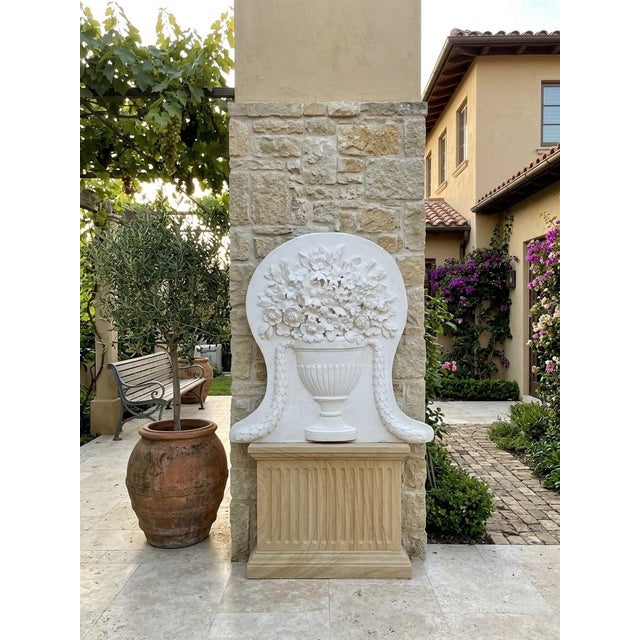 Vintage White Cast Stone Floral Urn Wall Plaque For Sale - Image 10 of 12