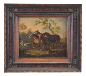 Equestrian Scene, 18th Century, Oil Painting on Canvas, Framed