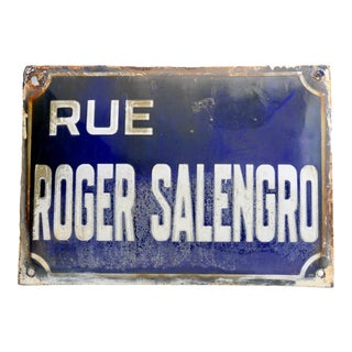 Antique French "Rue Roger Salengro" Street Sign For Sale