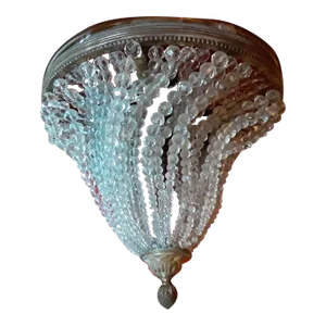 19thc French Antique Napoleon III Bronze Cut Crystal Swirl Pattern Large 4 Light Flush Mount Ceiling Fixture/ Plafonnier