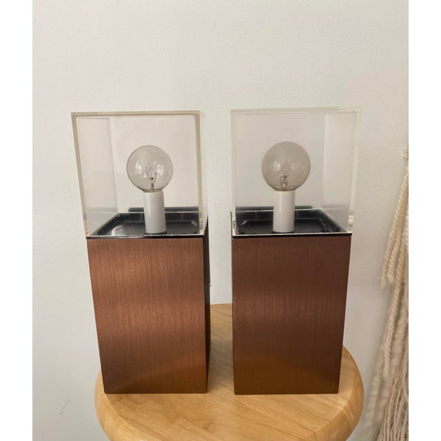 Lightolier Cubic Sconce Dual Lights in Plexiglass and Brushed Copper – a Pair For Sale - Image 12 of 12