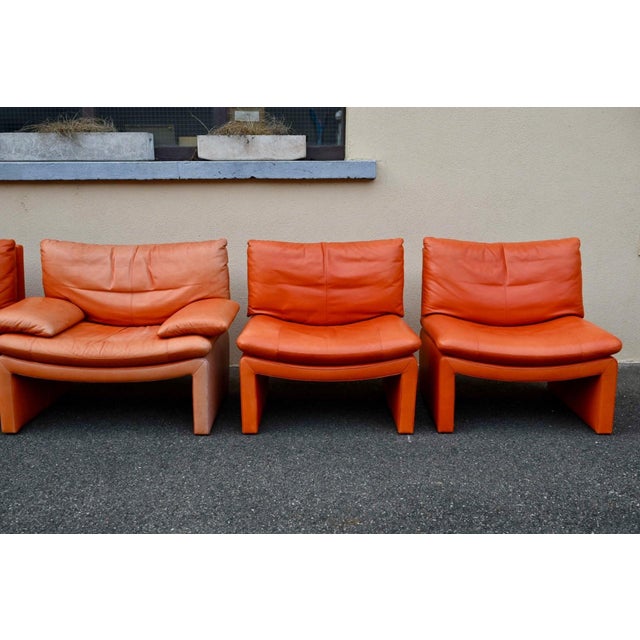 Series 5 Lounge Chairs in Cognac Orange Leather, 1970s, Set of 5 For Sale - Image 14 of 18