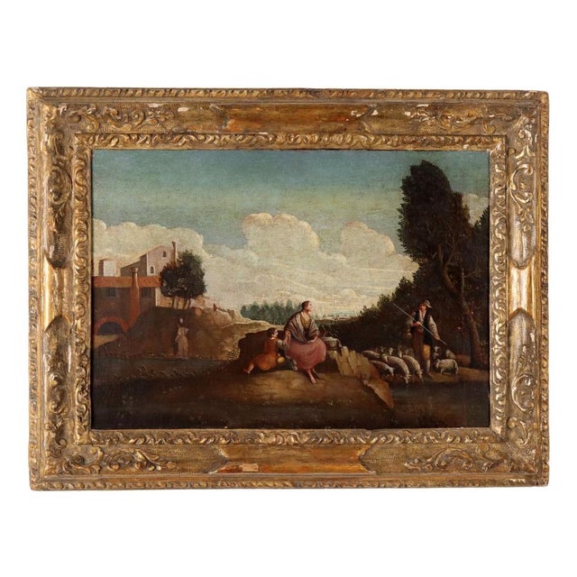Italian Artist, Pastoral Scene, Oil on Canvas, 18th Century, Framed For Sale - Image 14 of 14