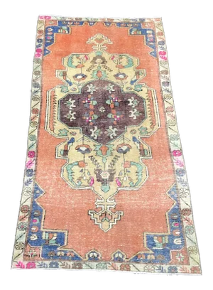 Medallion Design Turkish Vintage Handmade Color Rug - 4′1″ × 7′8″