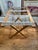 Vintage Folding Luggage Rack / Quilt Stand With Floral Needlepoint Straps For Sale In Atlanta - Image 6 of 8
