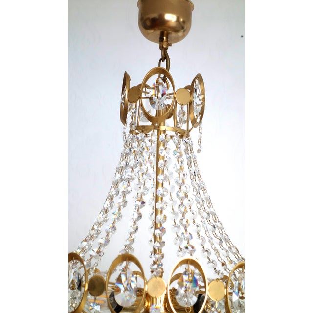 Gold Brass and Lead Crystal 4-Light Chandelier from Weinfurtner, 1970s For Sale - Image 8 of 14