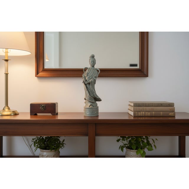 Vintage Mid-Century Japanese Celadon-Glazed Ceramic Guanyin Figurine For Sale - Image 10 of 10