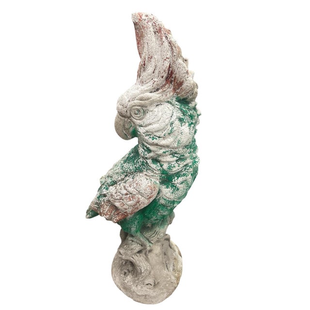 Vintage Hand-Painted Cast Stone Cockatoo Garden Statue For Sale - Image 4 of 7