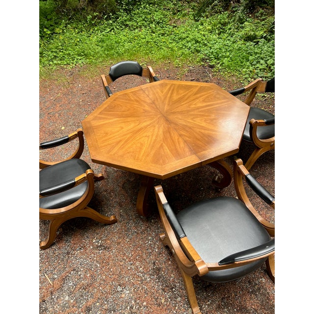 1960s Drexel Esperanto Mid-Century Modern Hexagonal Low Dining & Game Table With 4 Chairs For Sale - Image 17 of 17