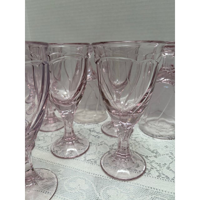 Vintage Pink Wavy Glass Stemware Goblets, Set of Ten For Sale - Image 9 of 10