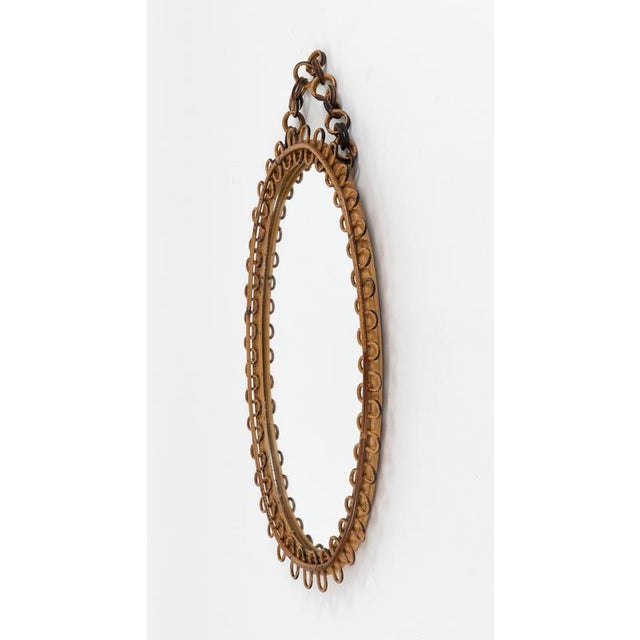 Mid-Century Oval Rattan and Bamboo Wall Mirror in the style of Franco Albini, Italy, 1960s For Sale - Image 6 of 11