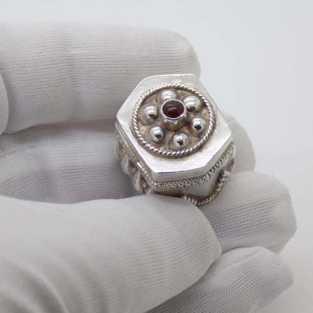 A refined hexagon pill, snuff or trinket box, handcrafted in Italy during the 1980s to 1990s. This compact vintage piece...