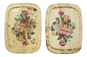 1940s Pair of Shabby Chic Tole Trays