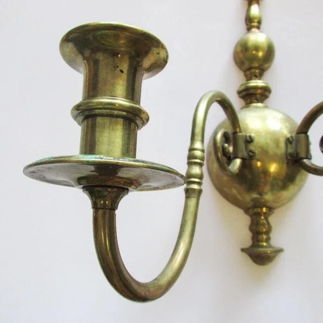 Mid 20th Century Vintage Gilt Metal Wall Sconces Two-Light Candlestick Holders - a Pair For Sale - Image 5 of 12