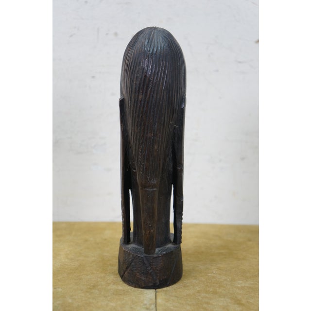 Vintage African Folk Art Carved Blackwood Tribal Warrior Bust Head Figurine 9" For Sale - Image 4 of 11