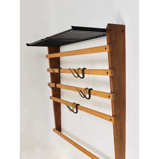 Coat Rack with Hat Rack in Brass, Walnut and Beech attributed to Carl Auböck, 1950s For Sale - Image 10 of 18
