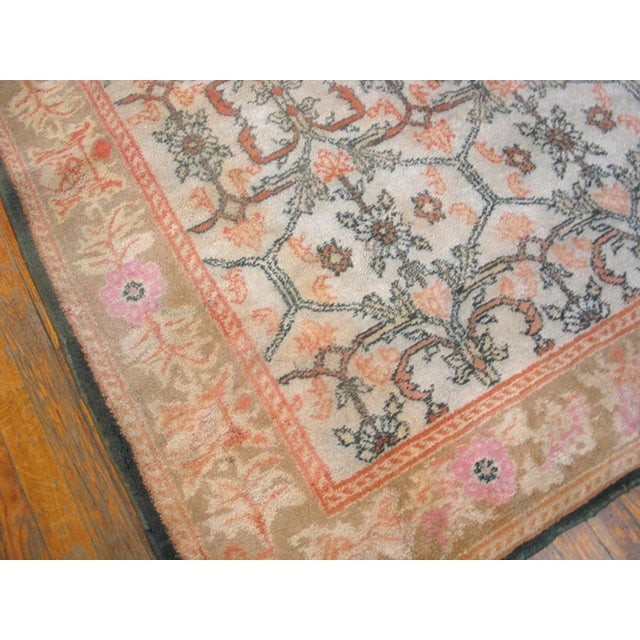 Early 20th Century 1920s Ivory Taupe Orange Antique N. Indian Agra Cotton Carpet 4'6" X 7'4" Geometric Rug For Sale - Image 5 of 6