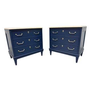 Vintage American of Martinsville Navy Blue Marble Top Nightstands - Set of 2 For Sale